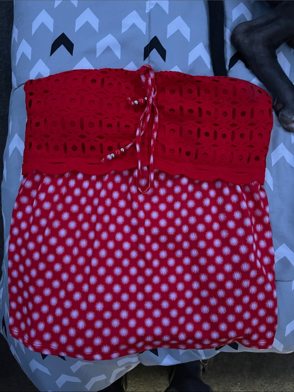 No Boundaries Red Strapless Eyelet & Printed Tube Dress
